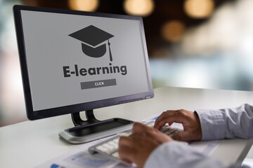 Poster - on-screen e-learning Internet Networking Sharing online on a computer education course communication learn and coach teaching in home cyberspace technology