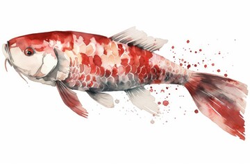 Wall Mural - vibrant red and white fish painted in watercolor