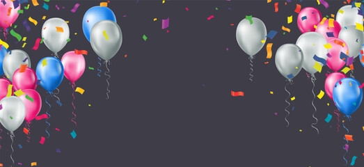 happy birthday horizontal illustration Celebrate with balloons with confetti for festive decorations vector illustration.