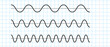 © vika_k - Sinusoid signals set on blue grid paper. Black curve sound wave on checkered paper. Voice or music audio concept. Pulsating line in school notebook. Sine electronic radio graphics bundle. Vector