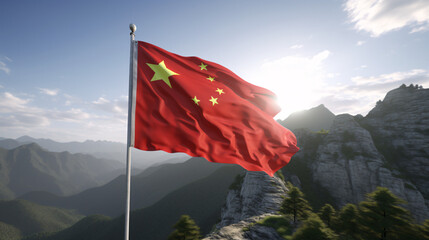 waving chinese flag symbol banner red national generative ai
