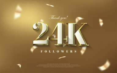 Thank you 24k followers background, shiny luxury gold design.