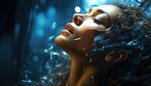 Ethereal Water Drops. Women Posed In The Style Of Glistening Water Droplets. AI Generative