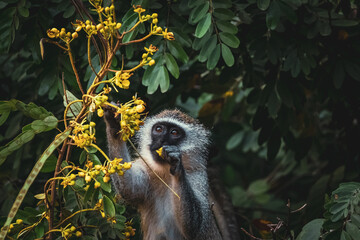 Monkey Eating Flowers - High Rez w/ Eye Shine