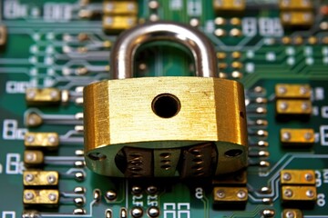 Sticker - Padlock on a Circuit Board, Symbolizing Cybersecurity