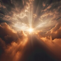 Wall Mural - Sun rays filtering through clouds 