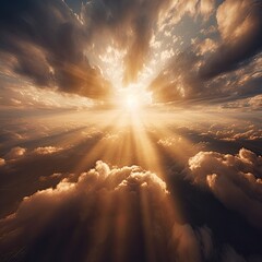 Wall Mural - Sun rays streaming through clouds 