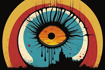 Poster - n eye with a cityscape in the background as a symbol of urban life and the human perspective. Generative AI