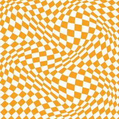 Poster - abstract monochrome geometric orange checkered wave pattern art.