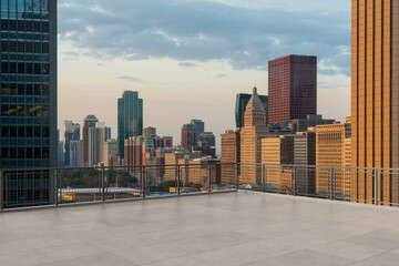 Wall Mural - Skyscrapers Cityscape Downtown, Chicago Skyline Buildings. Beautiful Real Estate. Sunrise. Empty rooftop View. Success concept.