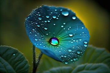 Sticker - beautiful blue flower covered in dew drops. Generative AI