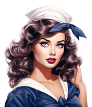 Sailor Girl Pin Up Style. Hand Drawn Character Illustration Isolated.