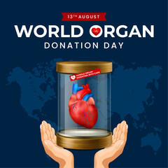 Wall Mural - World organ donation day with heart for transplantation, saving lives, social network post, artwork, print, doodle, vector illustration (Vector)