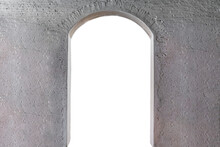 Open Semicircular Door In White Brick Wall