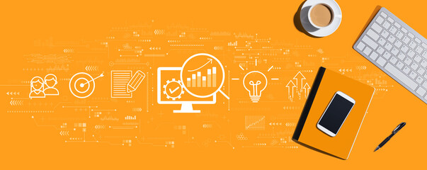 Aufkleber - Marketing Strategy concept with a computer keyboard and office items