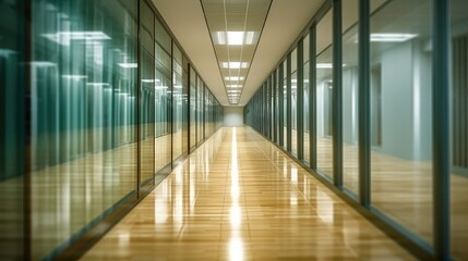 Wall Mural - Empty modern office corridor with bright white light and large windows, best for background concepts and ideas for business presentation background, wallpaper and backdrop 