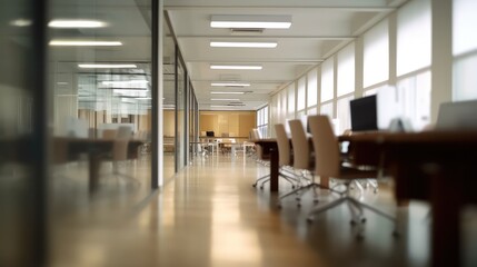 Wall Mural - Large office with chairs and defocused long office corridors