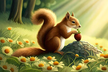 Squirrel With Nut Generative Ai