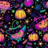 Fototapeta Fototapety na ścianę do pokoju dziecięcego - Seamless halloween pattern of adorable cats and festive elements