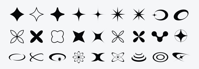 y2k elements. y2k vector set. geometric brutalism forms sticker. y2k style graphic design. star burs