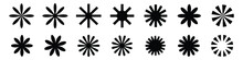 Set Of Brutalism Figure Shapes, Minimalist Geometric Elements, Star Flower, Sun Ray Frame Design. Brutalist Design Icons And Signs. Modern Elements Swiss Style Figures Stars Flowers Circles