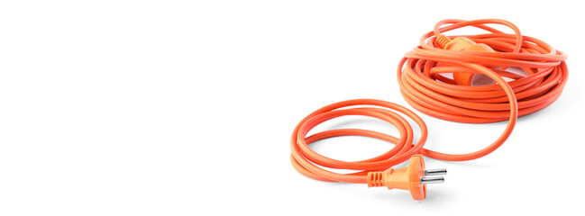 One extension cord on white background. Space for text