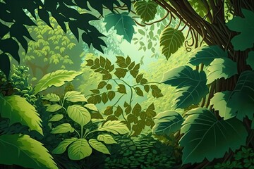 Poster - dense and vibrant green forest with a canopy of leaves. Generative AI