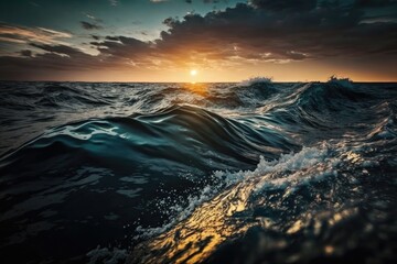 Wall Mural - stunning sunset over a serene body of water. Generative AI