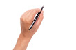 © noppadon - men hand holding a pen at the target - business targeting, aiming, focus concept. white background, isolate.