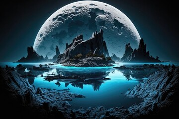 Wall Mural - serene moonlit night over a calm body of water. Generative AI