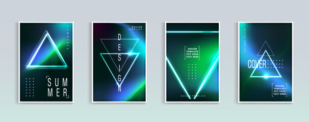 Poster - Abstract neon cover template. triangle shape with neon splash. abstract background with liquid gradient. applicable for banner design, cover, invitation, party flyer. vector design.