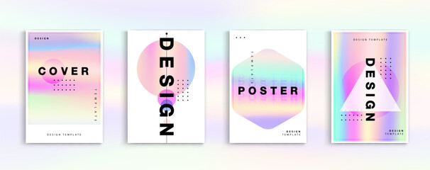 Poster - Holographic poster set. abstract backgrounds color gradient pastel. applicable for banner design, cover, invitation, party flyer, app, web design, webpages, vector design.