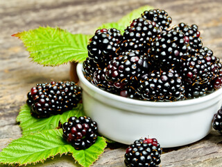 Wall Mural - blackberry in bowl on country table. Made with generative ai