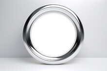 Silver Circle With Shadow Isolated On Smoke Grey Background. Shiny Silver Circle For Any Shinning Luxury Product Package Graphic. Generative AI.