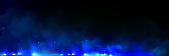 Wall Mural - realistic blue fire and smoke on black background. vector illustration of abstract neon flame burnin