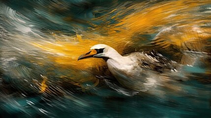 Wall Mural - goose  form and spirit through an abstract lens. dynamic and expressive goose print by using bold brushstrokes, splatters, and drips of paint. goose untamed energy cute goose poster