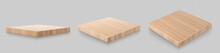 Realistic Set Of Square Wooden Boards Isolated On Transparent Background. Vector Illustration Of Natural Oak, Pine, Poplar Wood Platform Top And Side View. Podium For Product Show. Design Sample
