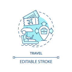 Leinwandbilder - Travel turquoise concept icon. Wi fi zone. Working on computer. Freelance worker. E business. Laptop lifestyle abstract idea thin line illustration. Isolated outline drawing. Editable stroke