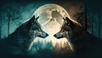 Naklejka na meble two wolves in the moonlight