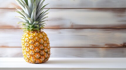 Ripe pineapple on a white wooden table Generative AI