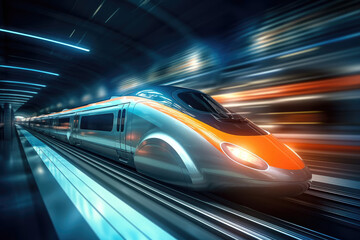 Poster - Futuristic Design High Speed Train Motion extreme closeup. Generative AI