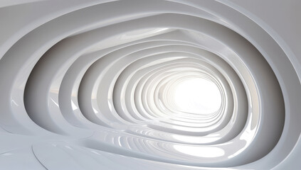 Poster - Futuristic Empty White Tunnel with a Light from the End extreme closeup. Generative ai