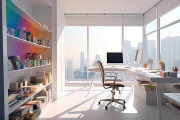 Poster - White Modern Office Interior extreme closeup. Generative AI