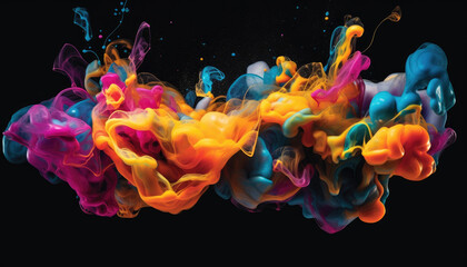 Aufkleber - Abstract Color Paint Splash Drops in Water on a black background. Generative AI