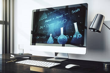 Aufkleber - Modern computer monitor with creative chemistry concept, research and development concept. 3D Rendering