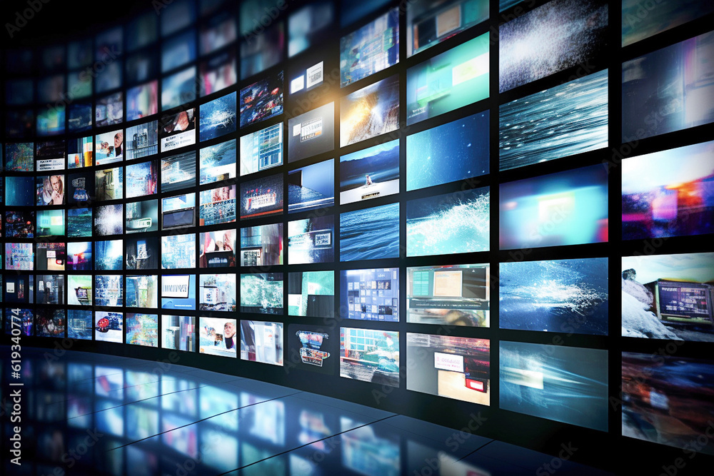 Ai generative. Multimedia images on different television screens Stock ...