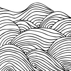 Poster - Simple minimalist wave pattern. Hand drawn graphic line art. Modern abstract  landscape. Monochrome black and white curly doodles