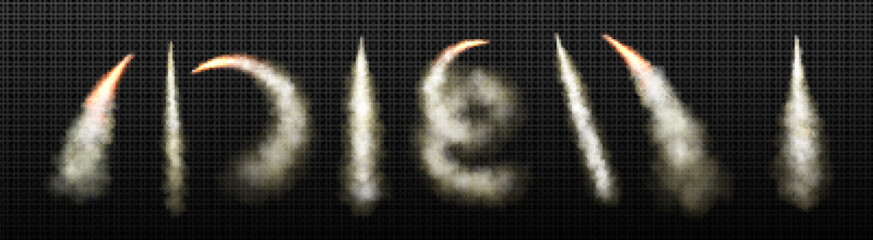 Wall Mural - realistic set of smoke and fire trails isolated on transparent background. vector illustration of cu