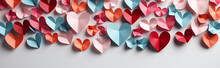 Background Many Hearts Paper Sculpture On White Background. Generative AI