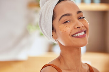 Wall Mural - young hispanic woman with eye mask patches smiling